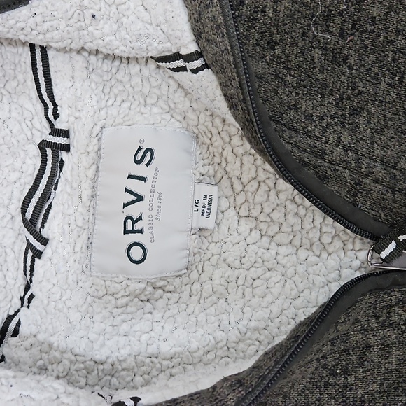 ORVIS Men’s 1/4 Zip Sherpa-Lined Pullover Sweater Olive Green Large - Picture 2 of 3